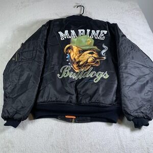 Vintage Marine Bulldogs Jacket Mens XL Black Rothco Bomber Nylon Flight 80s 1989